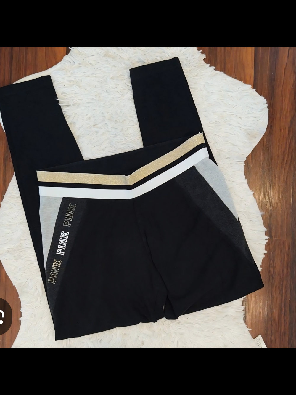 PINK Victoria's Secret Black Leggings with Gray V-Panel and Gold Waistband